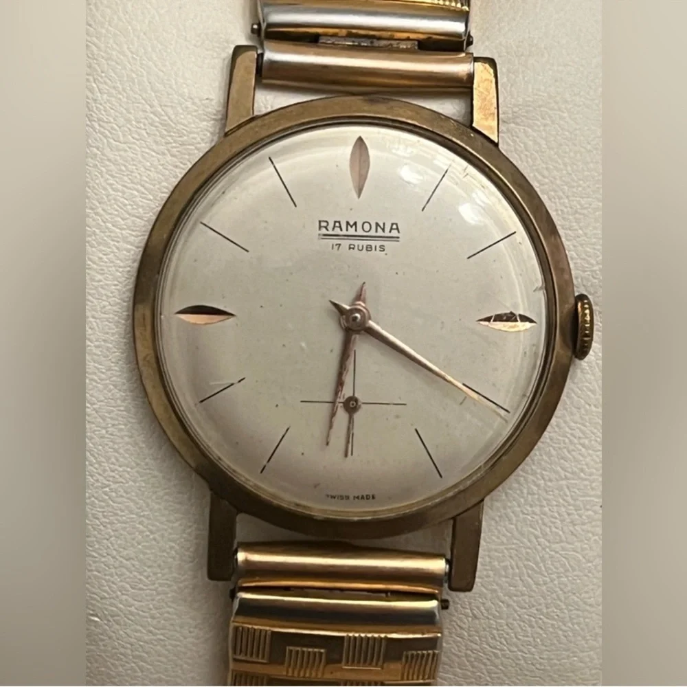 Ramona 17 Rubis Men's Watch RARE Vintage Mechanical Gold Filled Stretch Bracelet